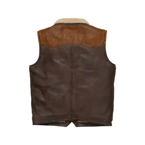 Men’s Brown Shearling Fur Leather Vest The Leather Fit