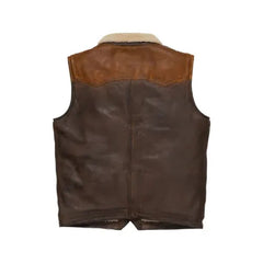 Men’s Brown Shearling Fur Leather Vest The Leather Fit