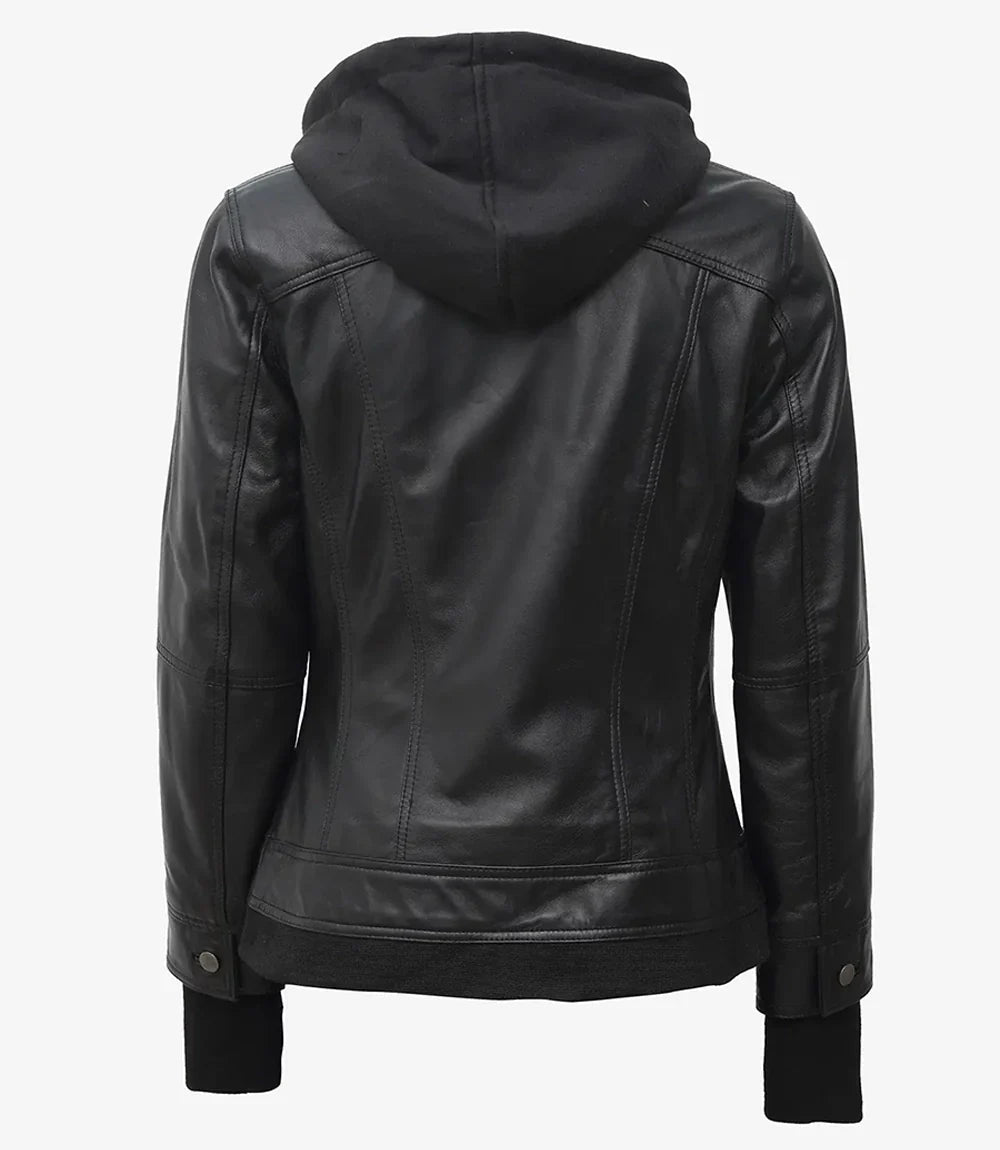 Tralee Women's Black Hooded Leather Jacket The Leather Fit