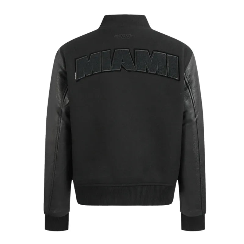 Miami Heat Triple Black Varsity Wool-Leather Jacket The Leather Fit