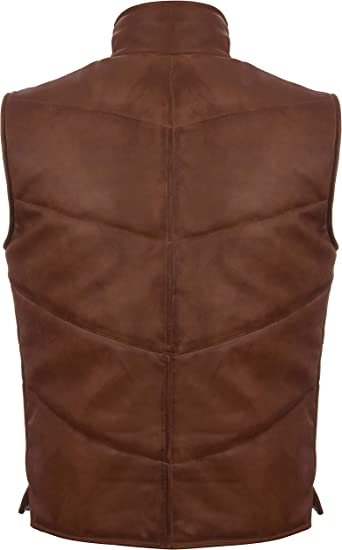 Men’s Brown Puffer Leather Vest The Leather Fit