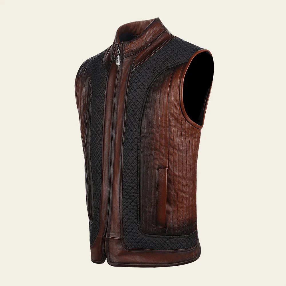 Men’s Brown Ovine contrasting leather Vest The Leather Fit