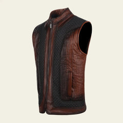 Men’s Brown Ovine contrasting leather Vest The Leather Fit