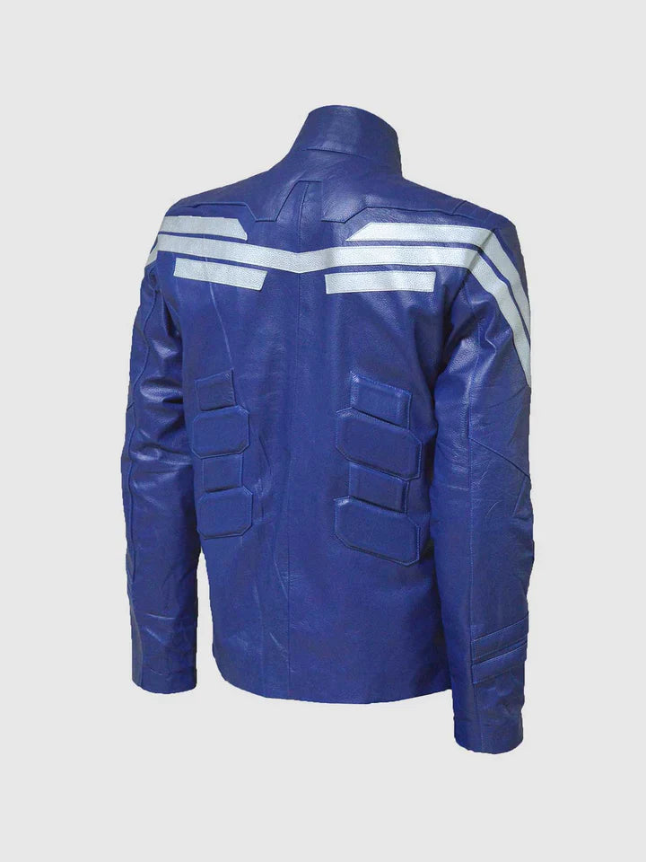 Blue Jacket With Gray Star The Leather Fit