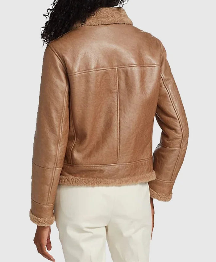 Monica Shearling Fur Lined Brown Jacket The Leather Fit
