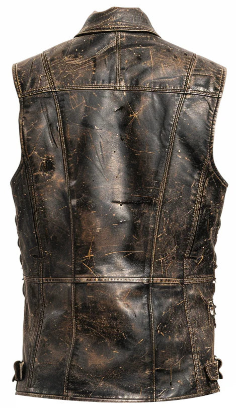 Men Strap Pockets Distressed Brown Leather Vest The Leather Fit
