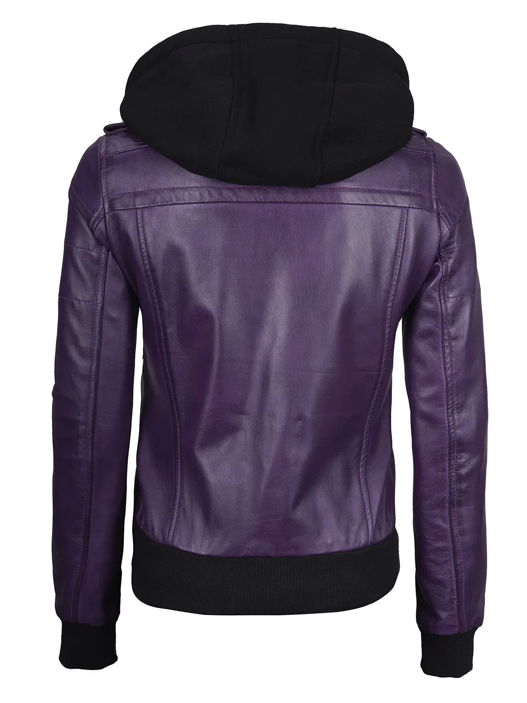 Women's Purple Real Leather Jacket with Removable Hood The Leather Fit