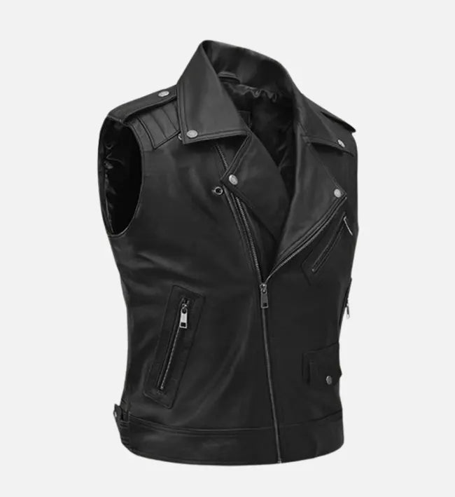 Men’s Road Sovereign Black Leather Vest The Leather Fit