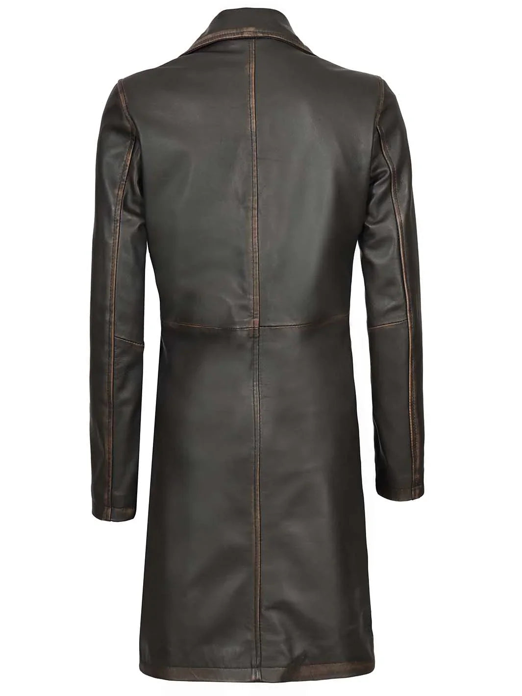 Bryson Women's Rub Off Dark Brown Leather Long 3/4 Coat The Leather Fit