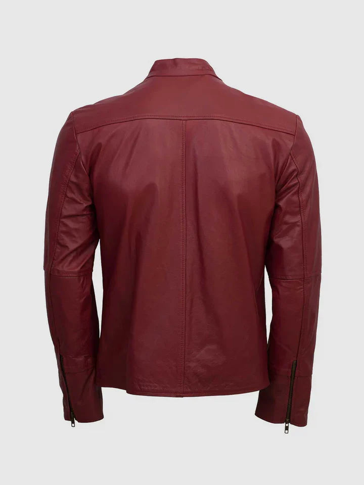 Maroon Leather Belted Jacket The Leather Fit