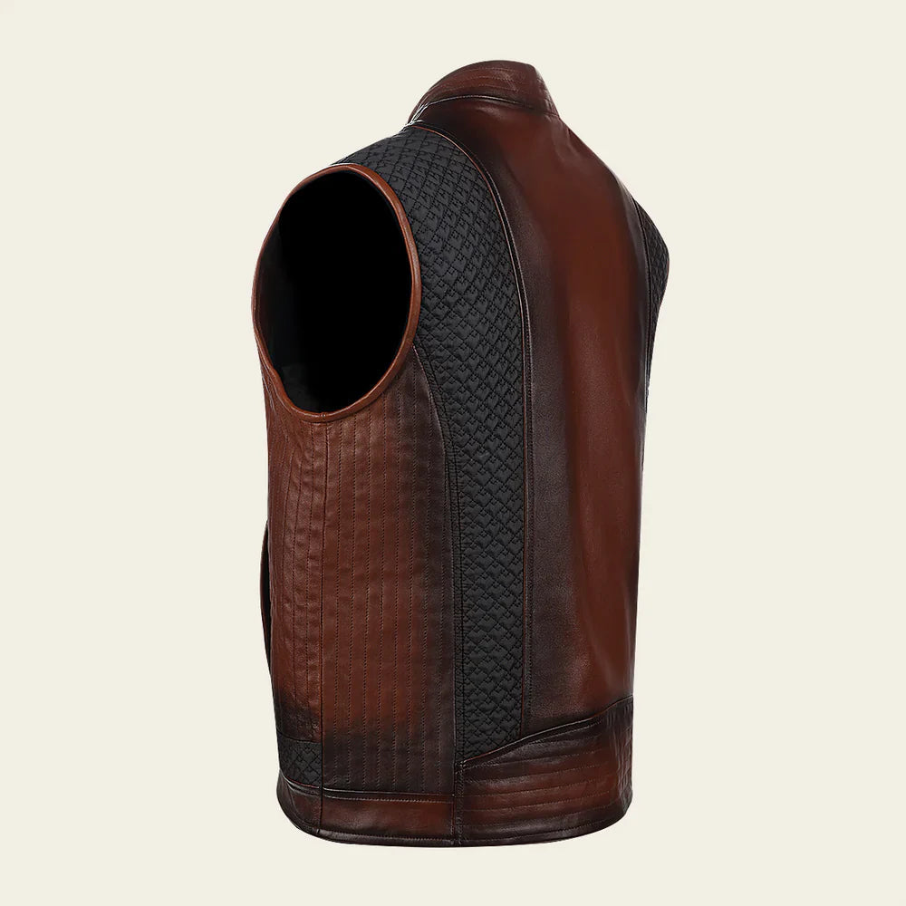 Men’s Brown Ovine contrasting leather Vest The Leather Fit