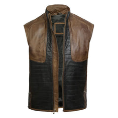 Men Brown & Black Leather Vest The Leather Fit