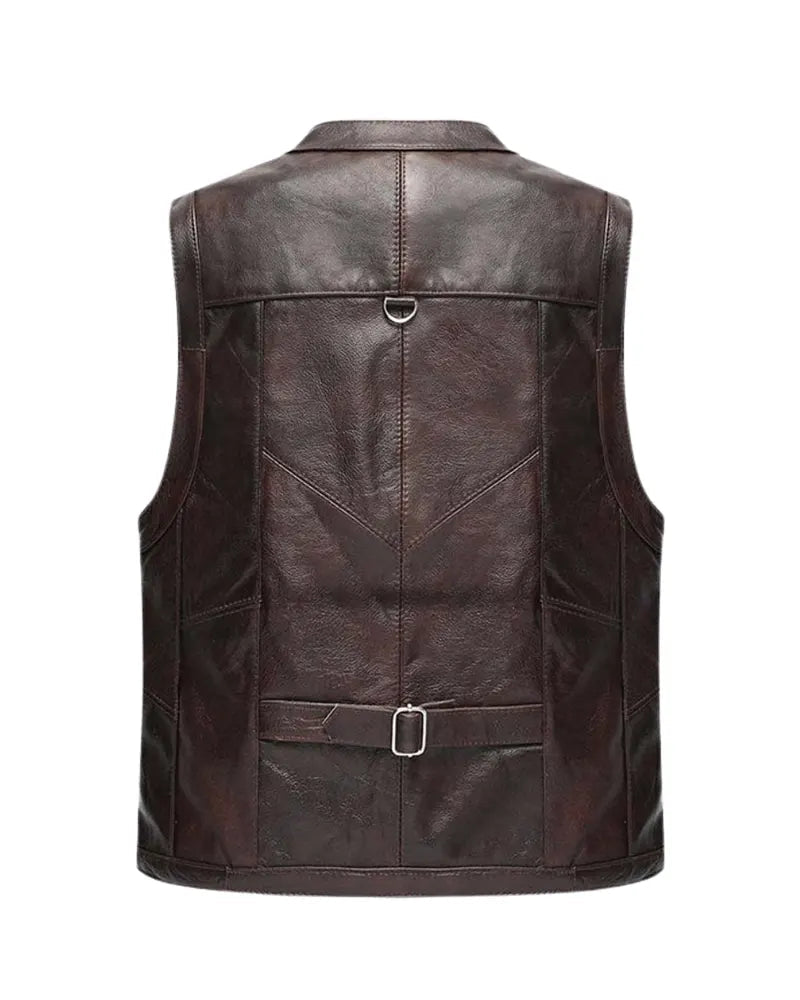Men’s Luke Vintage Brown Leather Vest The Leather Fit