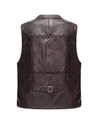 Men’s Luke Vintage Brown Leather Vest The Leather Fit