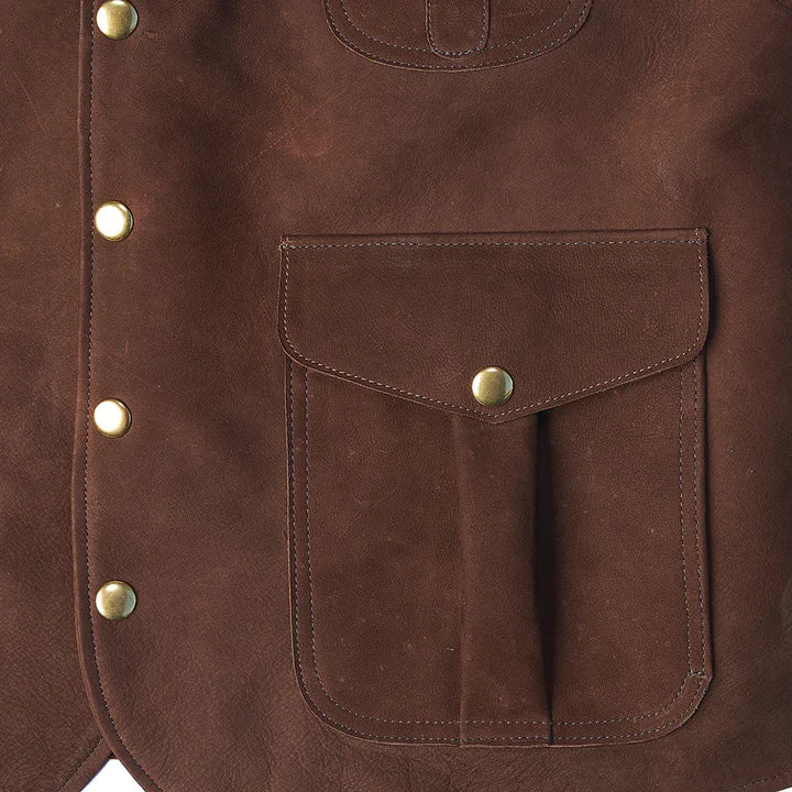 Men Brown Multi Pocket Style Leather Vest The Leather Fit