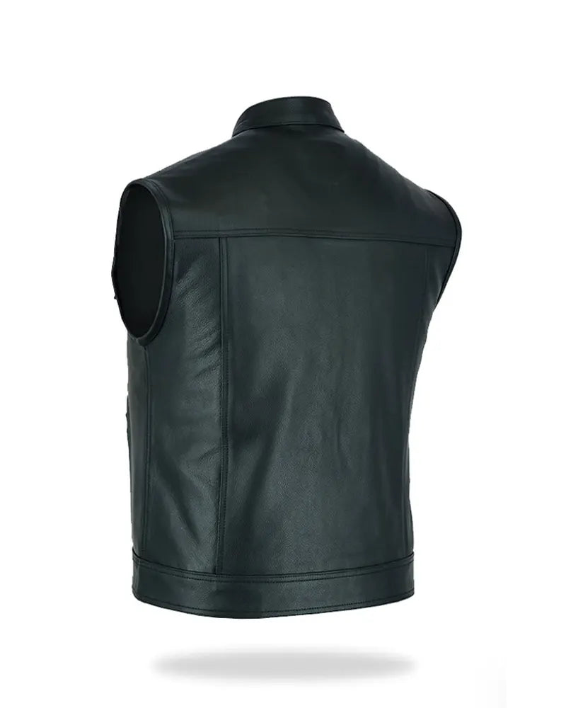 Men’s Black Leather Biker Vest The Leather Fit