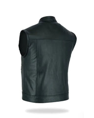 Men’s Black Leather Biker Vest The Leather Fit