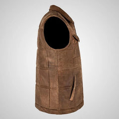 Men’s Brown Buff Padded Leather Vest The Leather Fit