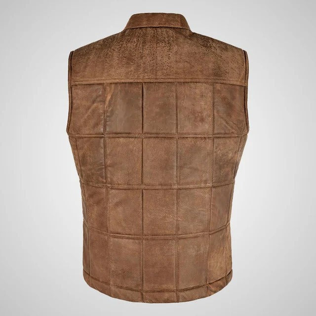 Men’s Brown Buff Padded Leather Vest The Leather Fit