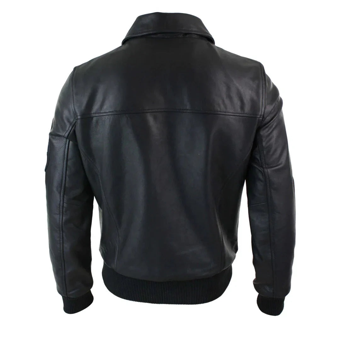 Men's Leather Harrington Black Bomber Classic Pilot Jacket The Leather Fit