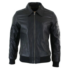 Men's Leather Harrington Black Bomber Classic Pilot Jacket The Leather Fit