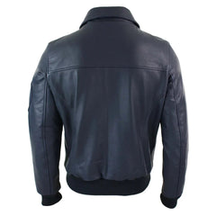 Men's Leather Harrington Navy Bomber Classic Pilot Jacket The Leather Fit