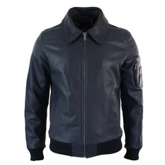 Men's Leather Harrington Navy Bomber Classic Pilot Jacket The Leather Fit