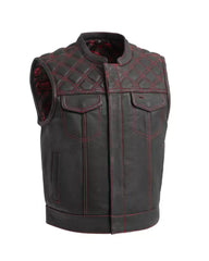 Men Black & Orange Diamond Leather Vest The Leather Fit