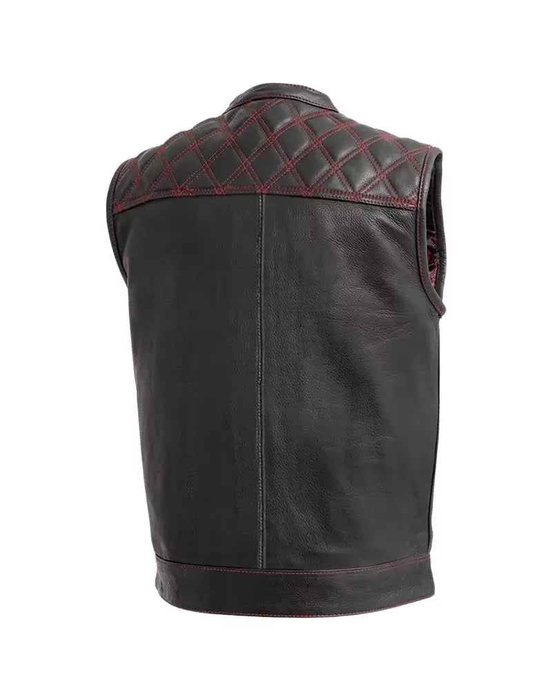Men Black & Orange Diamond Leather Vest The Leather Fit