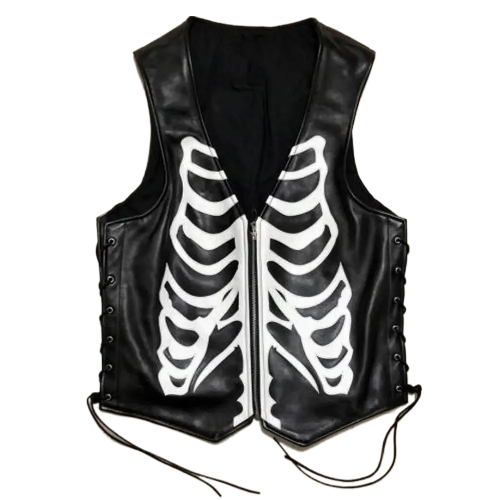 Mens Skeleton Black Leather Vest The Leather Fit