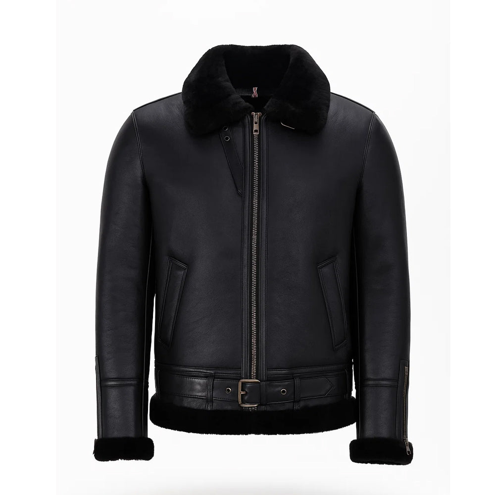 AVIATOR’S Choice Black Sheepskin Shearling Bomber Jacket The Leather Fit