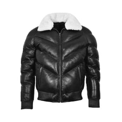 Ace Puffer Classic Padded Fur Collar Jacket White The Leather Fit