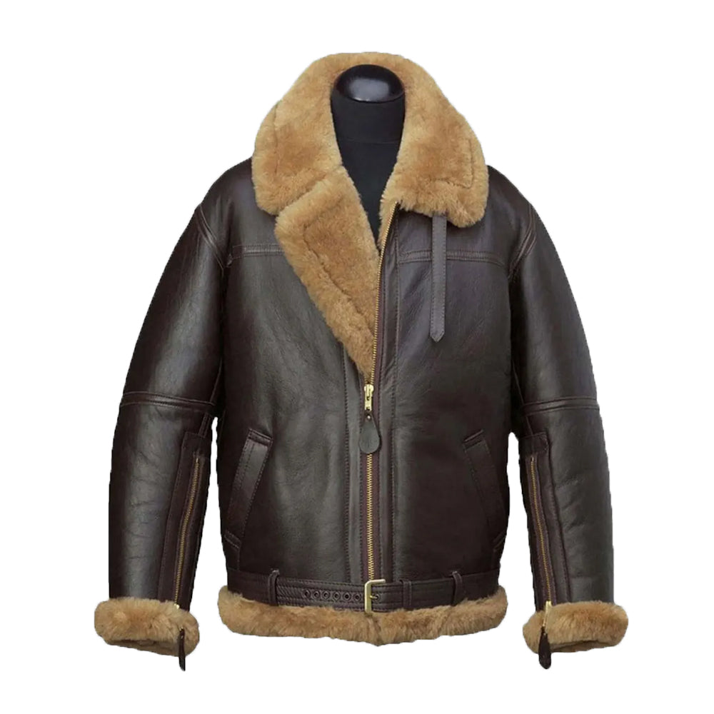 Aqua B-3 Shearling Brown Leather Aviator Jacket The Leather Fit