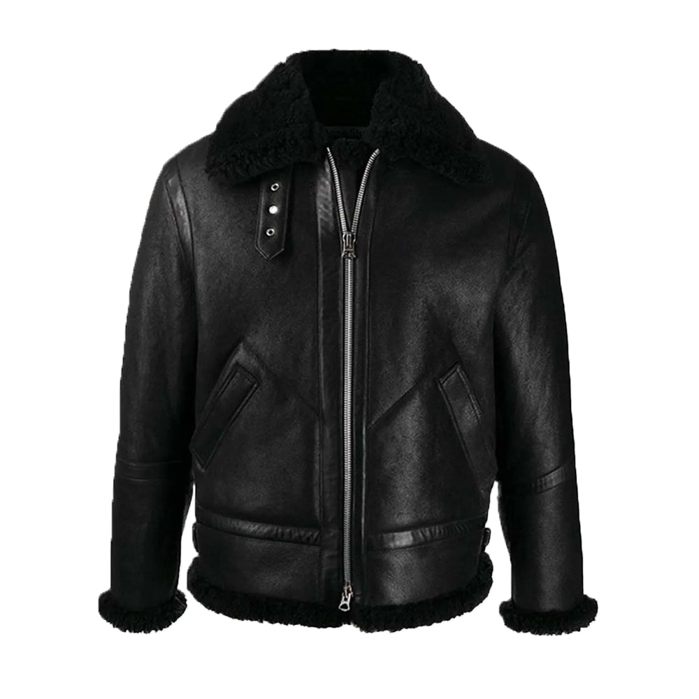Ashley B-3 Shearling Black Leather Aviator Jacket The Leather Fit