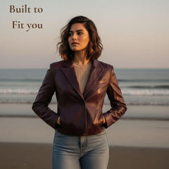 Women’s Burgundy Cropped Leather Jacket Handmade Cowhide Blazer - The Leather Fit