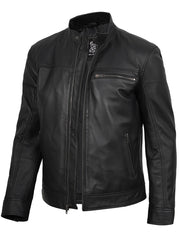 Mens Black Cafe Racer Style Real Leather Jacket The Leather Fit