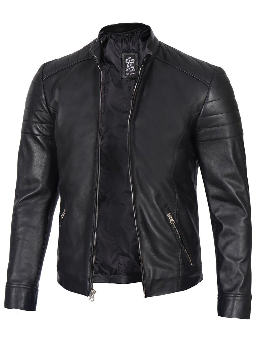 Men's Black Cafe Racer Style Leather Jacket The Leather Fit