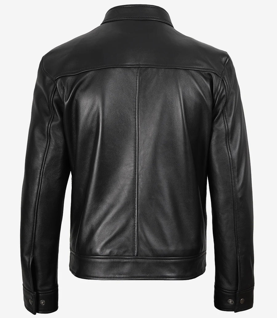 Men's Black Cafe Racer Style Real Leather Jacket The Leather Fit