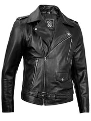 Men's Black Asymmetrical Belted Leather Biker Style Jacket The Leather Fit