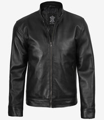 Men's Black Cafe Racer Style Real Leather Jacket The Leather Fit