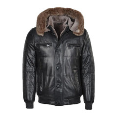 Carter Mens Black Bomber Fur Hooded Leather Jacket The Leather Fit