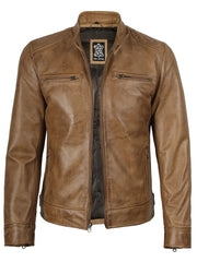 Real Leather Men's Camel Brown Cafe Racer Jacket The Leather Fit