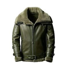 Green RAF Shearling Bomber Jacket The Leather Fit