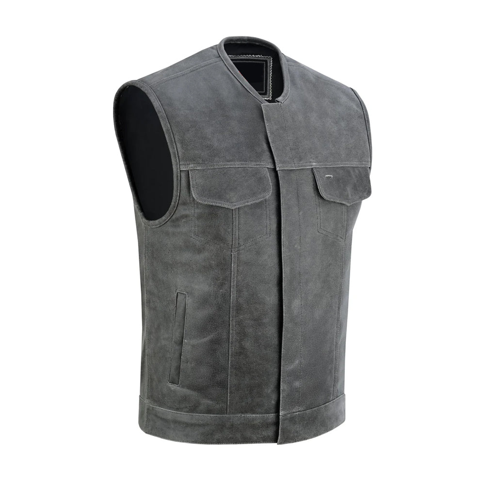Grey Motorcycle Leather Vest The Leather Fit