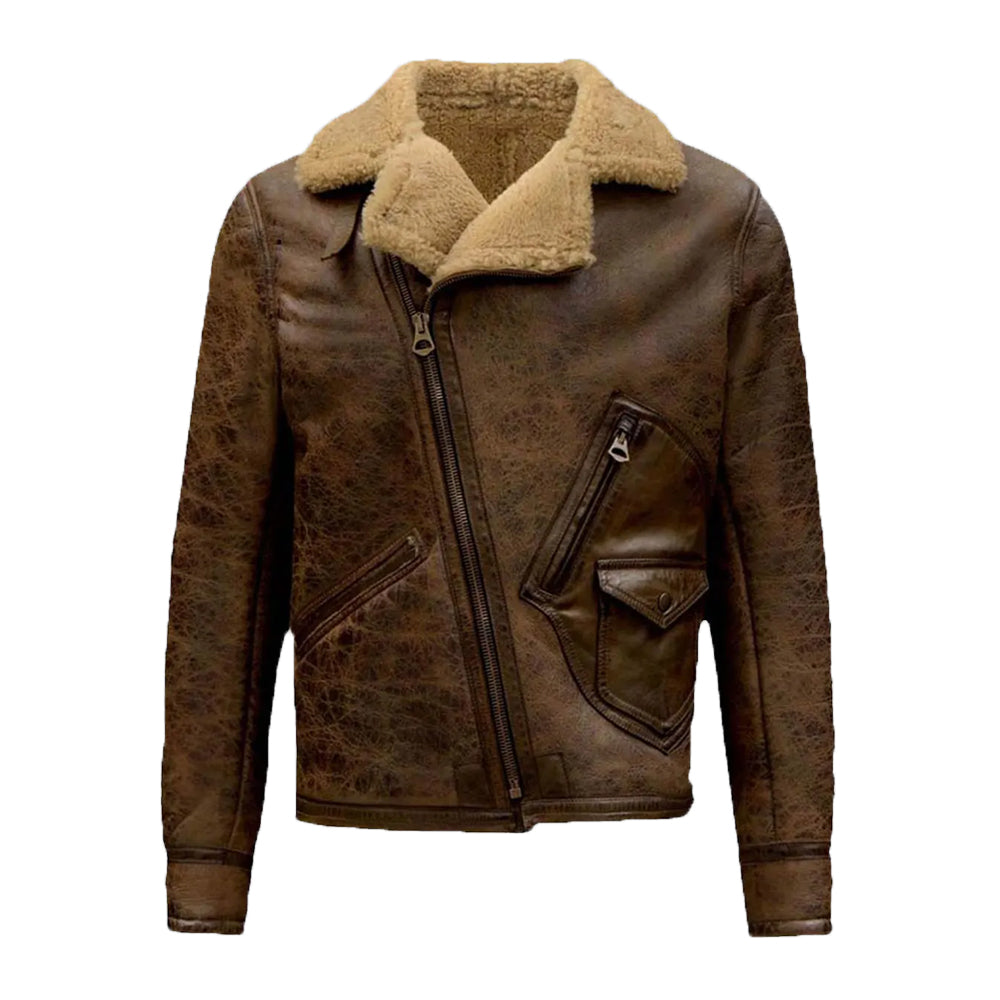 Jamie Men’s Distressed Brown Bomber Leather Jacket The Leather Fit