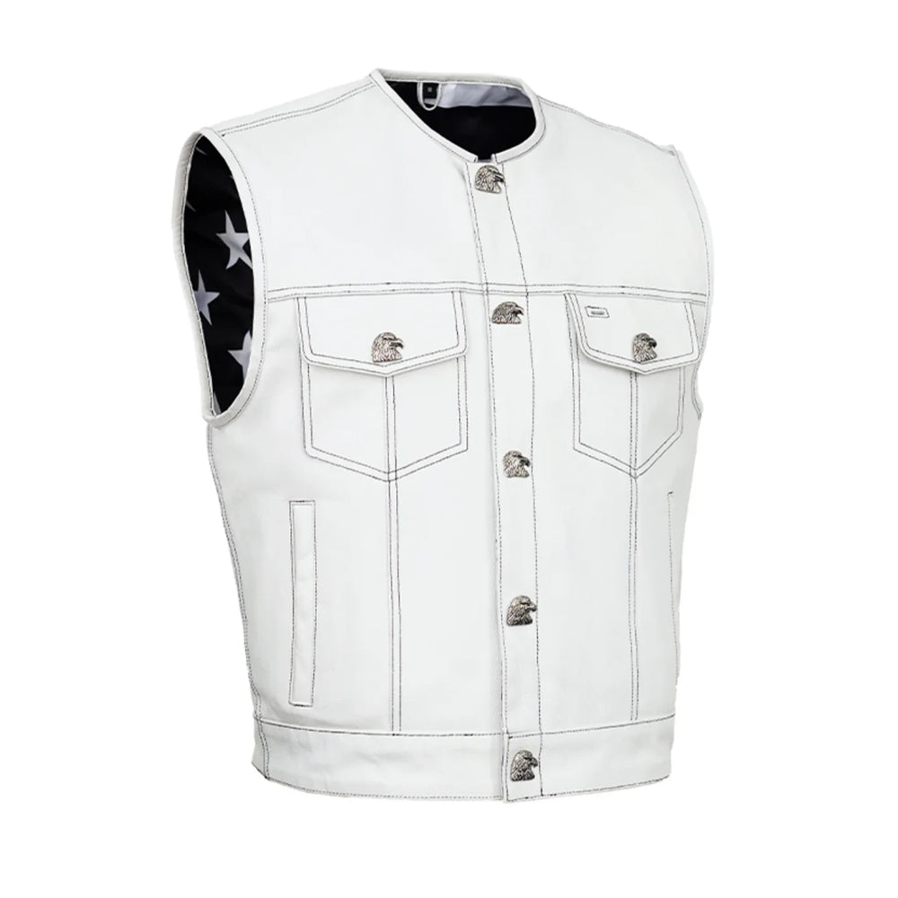 Lowcut Men’s White Motorcycle Leather Vest The Leather Fit