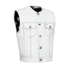 Lowcut Men’s White Motorcycle Leather Vest The Leather Fit
