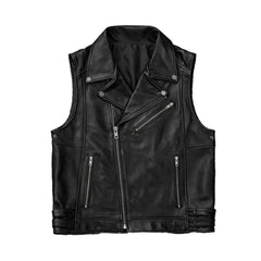 Men’s Black Biker Zipper Leather Vest The Leather Fit
