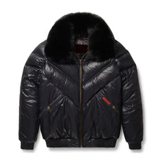 Men's Black Leather V-Bomber Jacket The Leather Fit