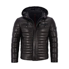 Men’s Black Puffer Hooded Quilted Jacket The Leather Fit